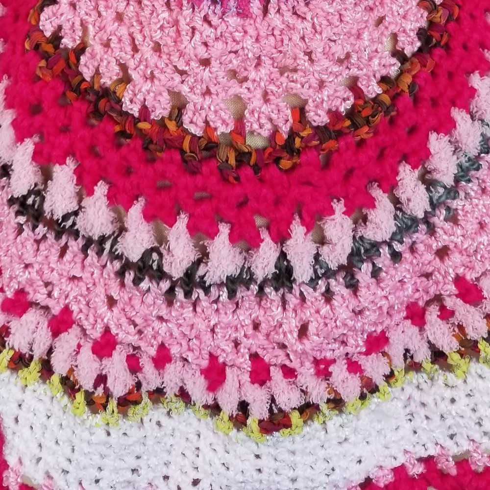 Crochet Pink MANDALA BOHO BOHEMIAN Chic Handmade Sweater MED - Picture 15 of 16